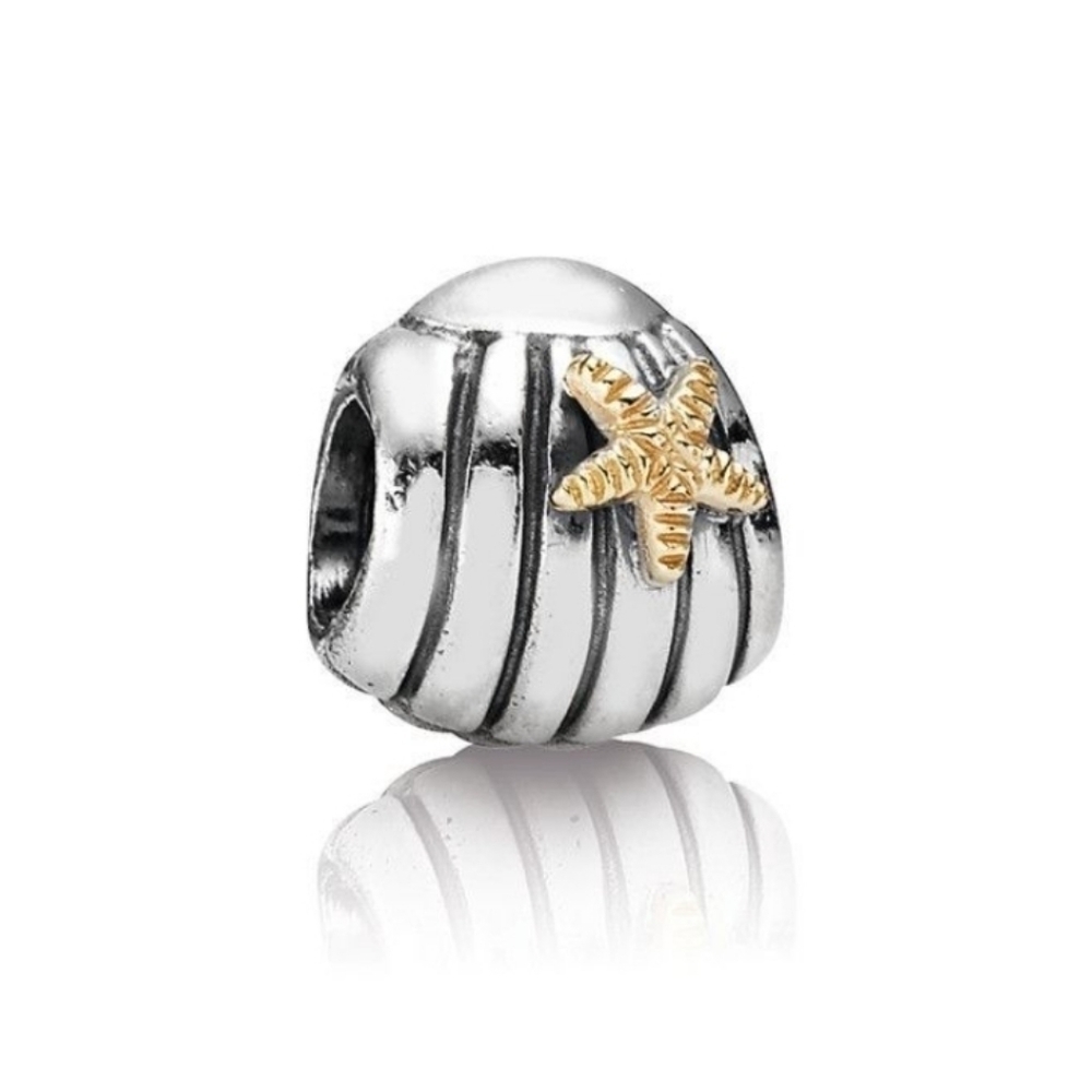 Pandora Seashell & Starfish Charm Sterling 925 & Gold 14k Bead Authentic